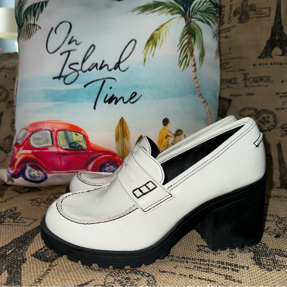 Dirty Laundry White Chunky Heel Loafers
